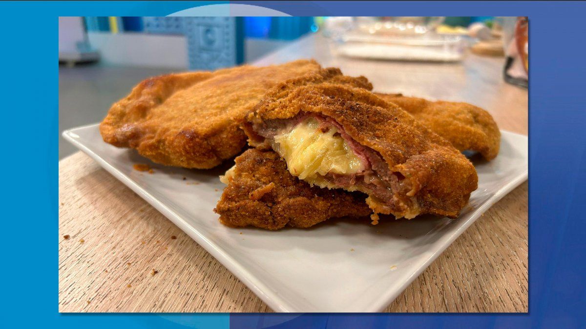 Milanesas rellenas de cebollas caramelizadas jamón y queso